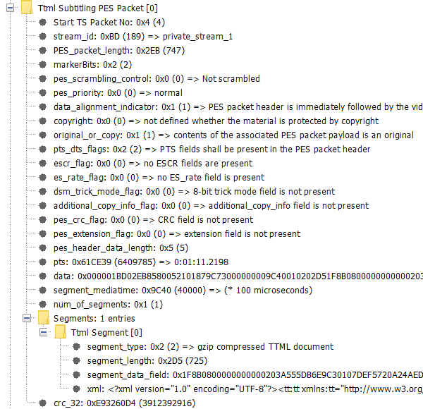 TTML Pes packet